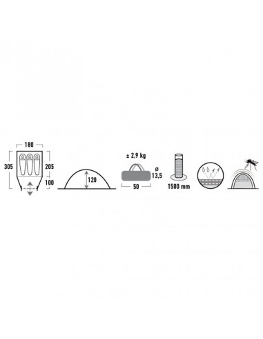 High Peak Ontario 3 Σκηνή Camping Igloo Μπλε 3 Εποχών για 3 Άτομα 180x205x120εκ. 10171