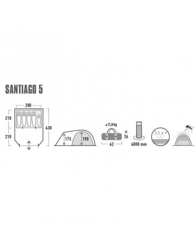 High Peak Santiago 5.0 Χειμερινή Σκηνή Camping Igloo Γκρι για 5 Άτομα 430x290x200εκ. 11802