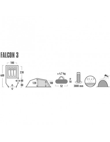High Peak Falcon 3 Σκηνή Camping Τούνελ Πράσινη 4 Εποχών για 3 Άτομα 400x200x130εκ. 10329