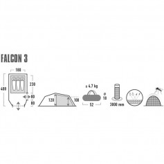 High Peak Falcon 3 Σκηνή Camping Τούνελ Πράσινη 4 Εποχών για 3 Άτομα 400x200x130εκ. 10329