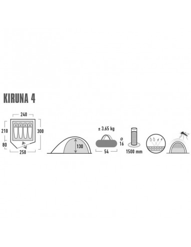 High Peak Kiruna 4 Σκηνή Camping Igloo με Διπλό Πανί 3 Εποχών για 4 Άτομα 240x300x130εκ. 10309