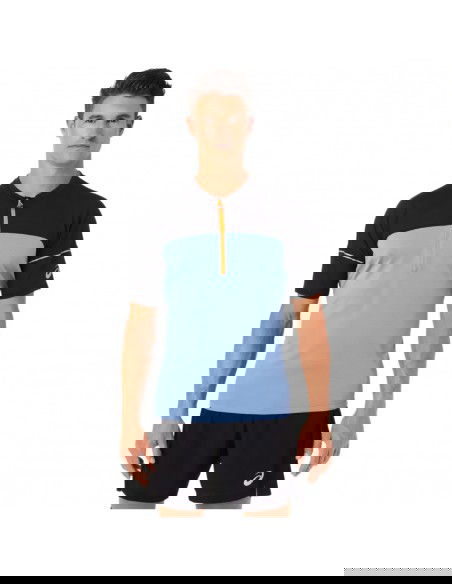 ASICS Fujitrail Ανδρική Μπλούζα με Φερμουάρ Κοντομάνικη Black / Blue 2011B895-412