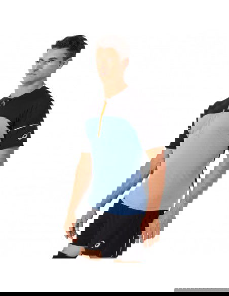 ASICS Fujitrail Ανδρική Μπλούζα με Φερμουάρ Κοντομάνικη Black / Blue 2011B895-412