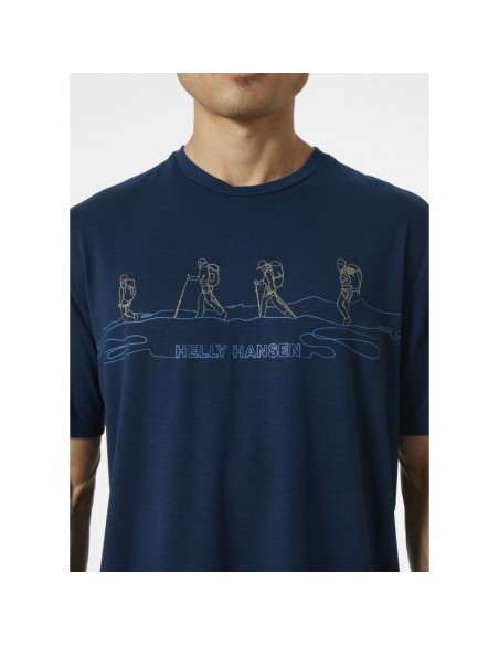 Helly Hansen Skog Recycled Ανδρικό T-shirt Navy Μπλε με Στάμπα 63082-584