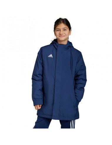 Adidas Παιδικό Αθλητικό Μπουφάν Μακρύ με Επένδυση & Κουκούλα Μπλε Entrada 22 Stadium IB6079