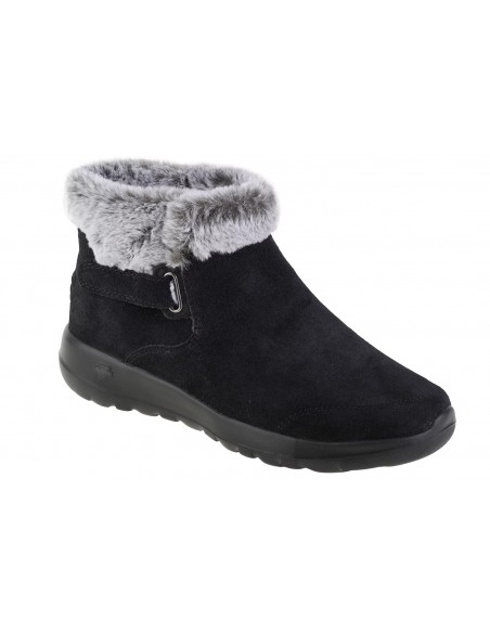 Skechers On The Go Suede Γυναικεία Μποτάκια με Πλατφόρμα & Γούνα Μαύρα 144041-BKGY