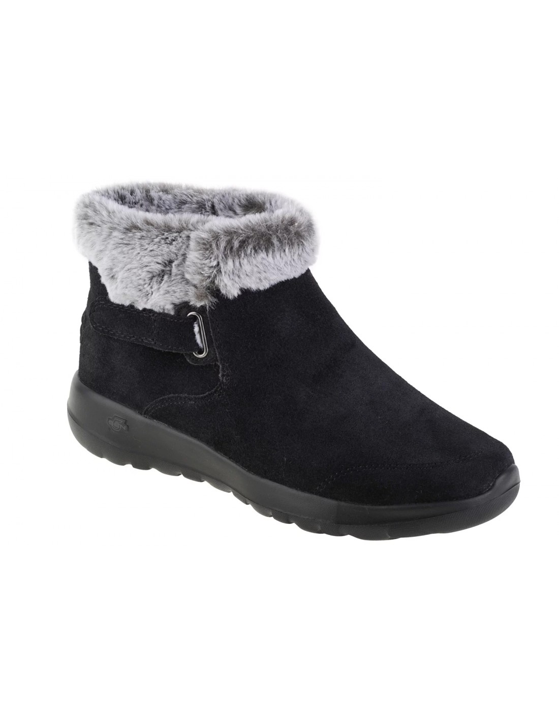 Skechers On The Go Suede Γυναικεία Μποτάκια με Πλατφόρμα & Γούνα Μαύρα 144041-BKGY