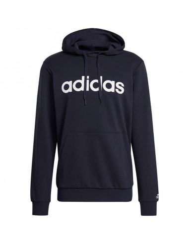 Men's adidas Essentials French Terry Linear Logo Hoodie navy blue GK9066