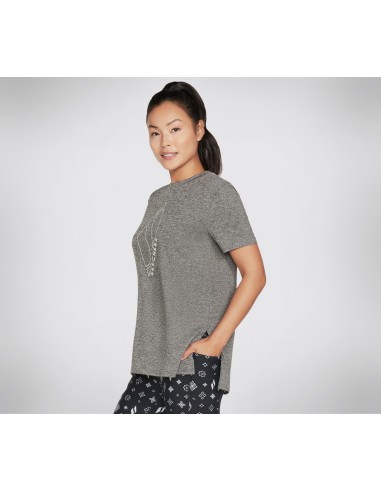 Skechers Diamond Blissful Αθλητικό Γυναικείο T-shirt Black Melange με Λαιμόκοψη V W1TS336-BLK