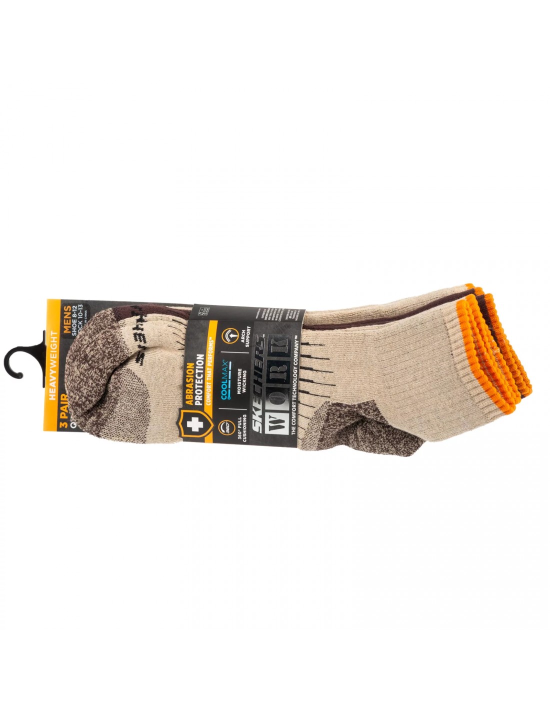 Skechers 3pk Mens Work Qtr Socks S115423SAND