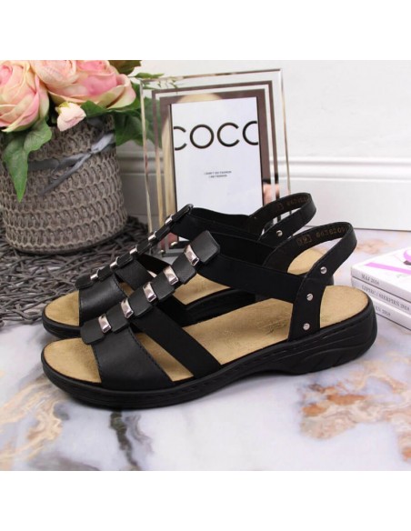 Black leather Roman sandals Rieker W 64580