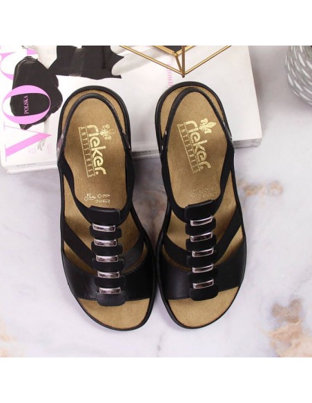 Black leather Roman sandals Rieker W 64580
