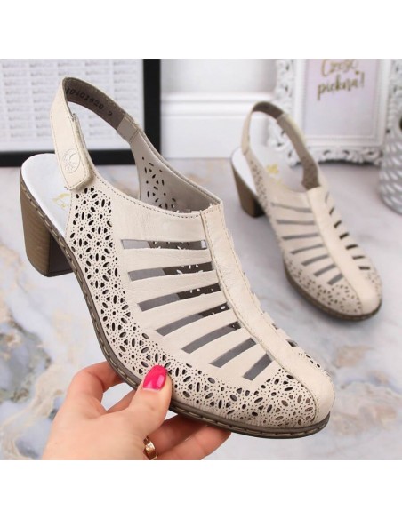 Rieker W RKR49B leather highheeled sandals beige