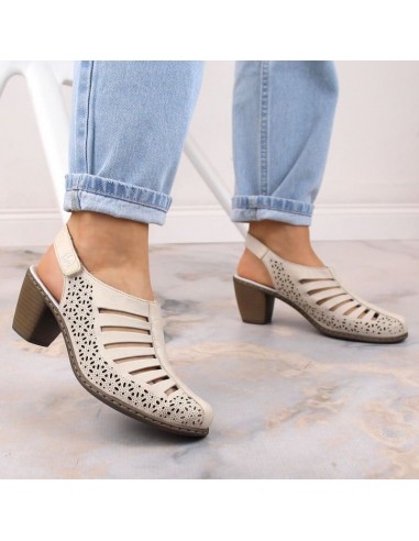 Rieker W RKR49B leather highheeled sandals beige