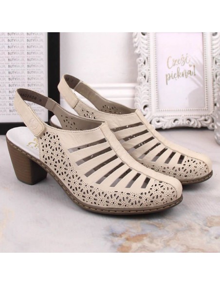 Rieker W RKR49B leather highheeled sandals beige
