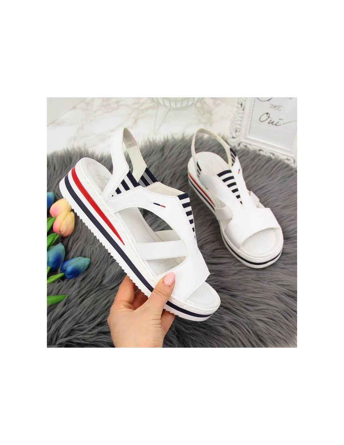 Rieker W V02Y5 wedge sandals white