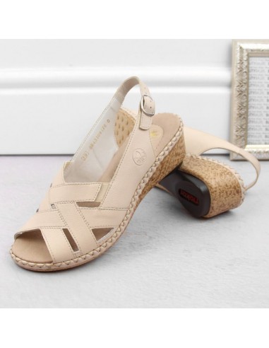 Comfortable leather sandals Rieker W RKR682 beige