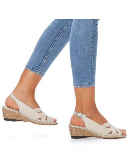 Comfortable leather sandals Rieker W RKR682 beige