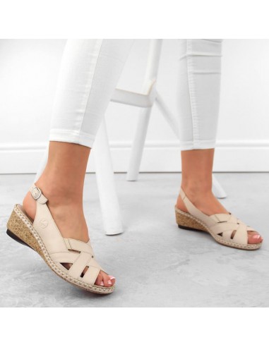 Comfortable leather sandals Rieker W RKR682 beige