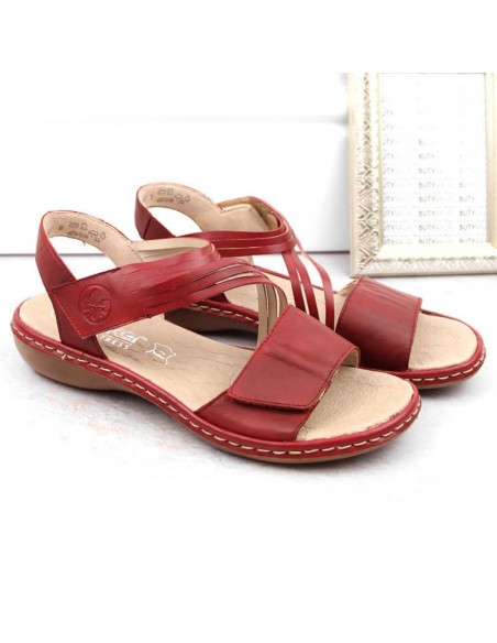 Leather comfortable sandals Rieker W RKR685 red