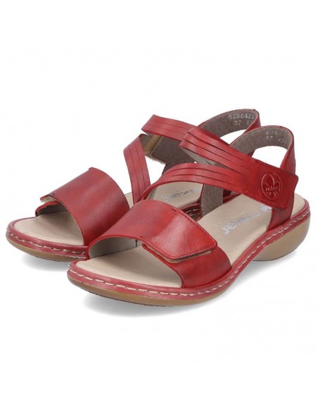 Leather comfortable sandals Rieker W RKR685 red