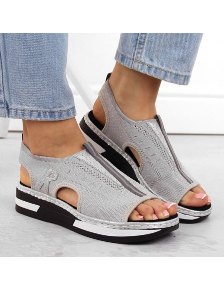 Comfortable slipon sandals Rieker W RKR686 metallic