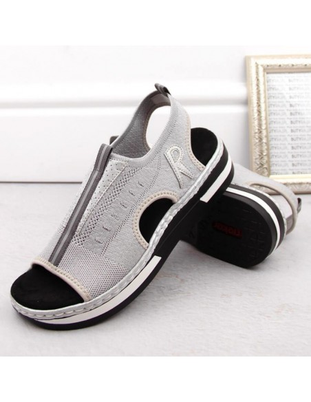 Comfortable slipon sandals Rieker W RKR686 metallic