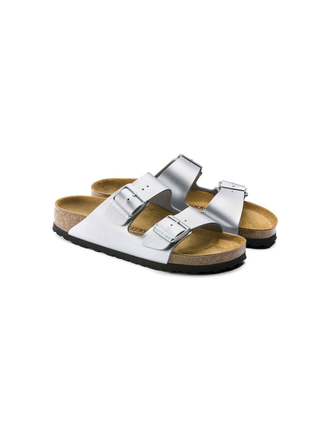Birkenstock Women's Birkenstock Silver Arizona BirkoFlor Silver Regular FlipFlops Wide 1012282