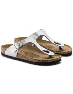 Birkenstock Gizeh BirkoFlor silver regular wide women's flipflops 0043851