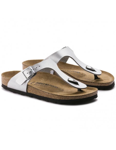 Birkenstock Gizeh BirkoFlor silver regular wide women's flipflops 0043851