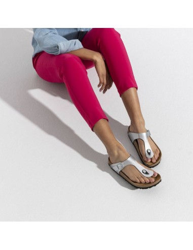 Birkenstock Gizeh BirkoFlor silver regular wide women's flipflops 0043851