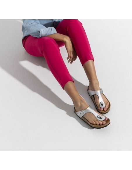 Birkenstock Gizeh BirkoFlor silver regular wide women's flipflops 0043851