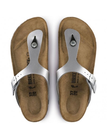 Birkenstock Gizeh BirkoFlor silver regular wide women's flipflops 0043851