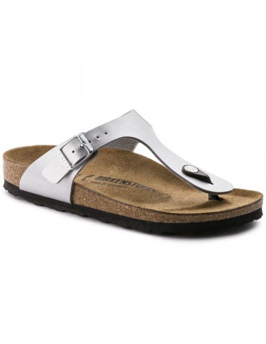 Birkenstock Gizeh BirkoFlor silver regular wide women's flipflops 0043851