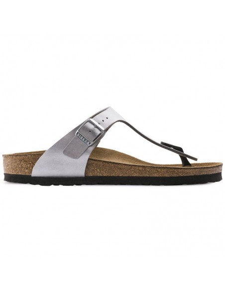 Birkenstock Gizeh BirkoFlor silver regular wide women's flipflops 0043851