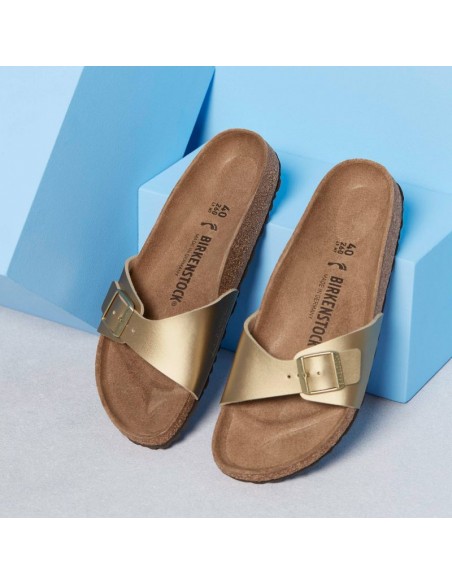 Birkenstock Madrid BirkoFlor Gold regular women's flipflops wide gold 1016106