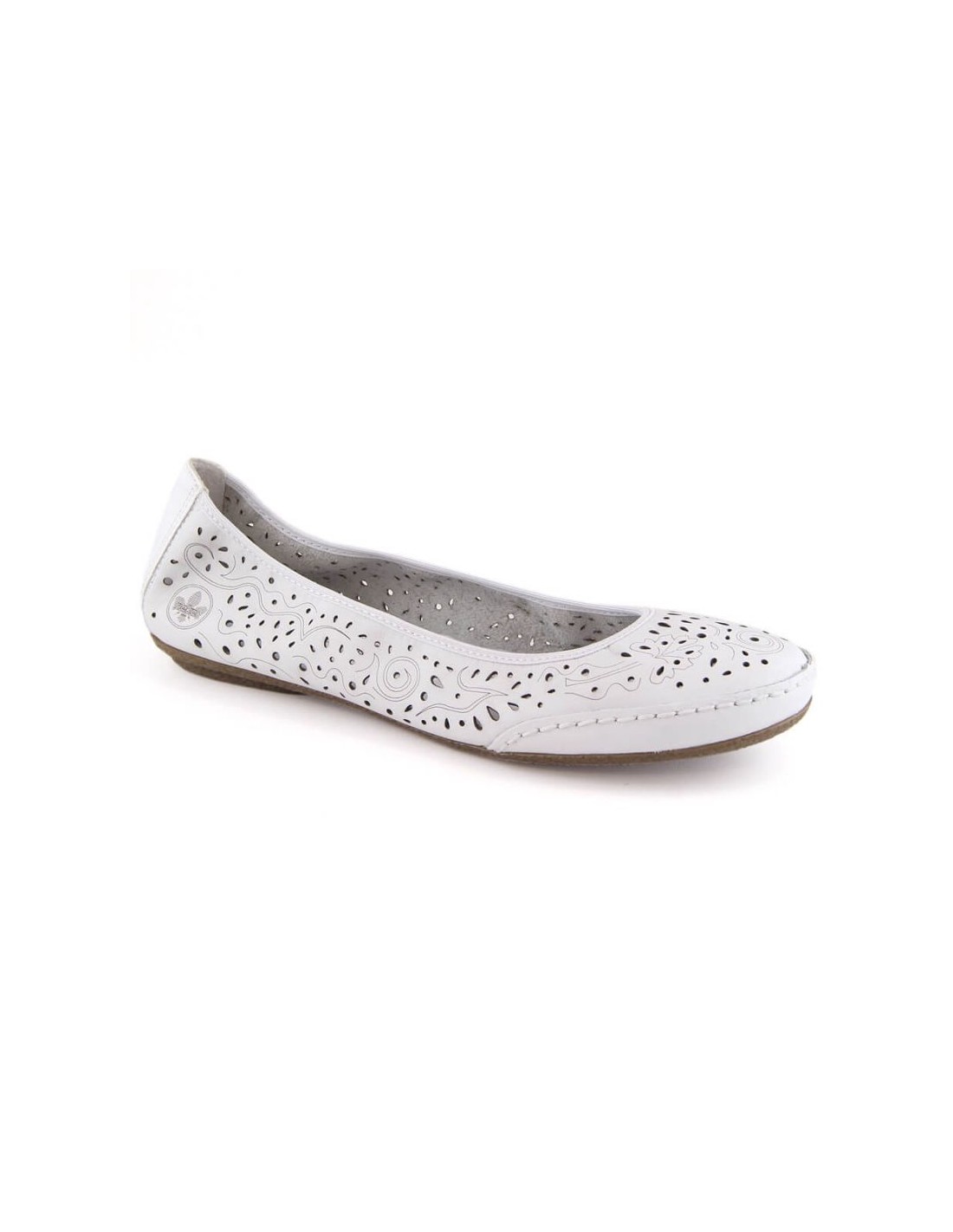 Leather comfortable openwork shoes Rieker W RKR649 white