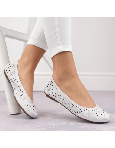 Leather comfortable openwork shoes Rieker W RKR649 white