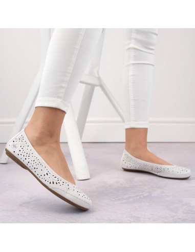Leather comfortable openwork shoes Rieker W RKR649 white