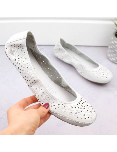 Leather comfortable openwork shoes Rieker W RKR649 white