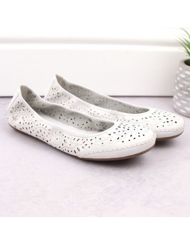 Leather comfortable openwork shoes Rieker W RKR649 white