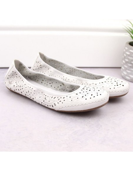 Leather comfortable openwork shoes Rieker W RKR649 white