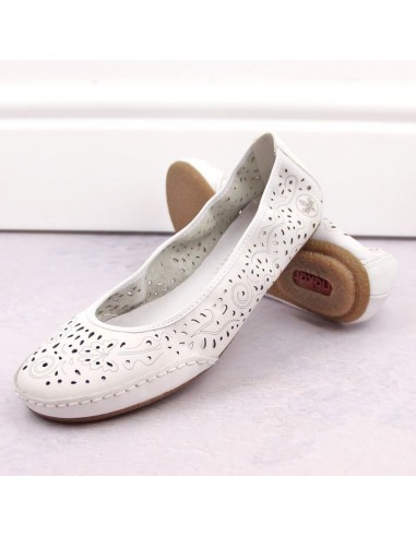 Leather comfortable openwork shoes Rieker W RKR649 white