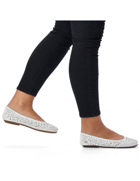 Leather comfortable openwork shoes Rieker W RKR649 white
