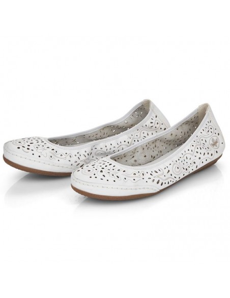 Leather comfortable openwork shoes Rieker W RKR649 white