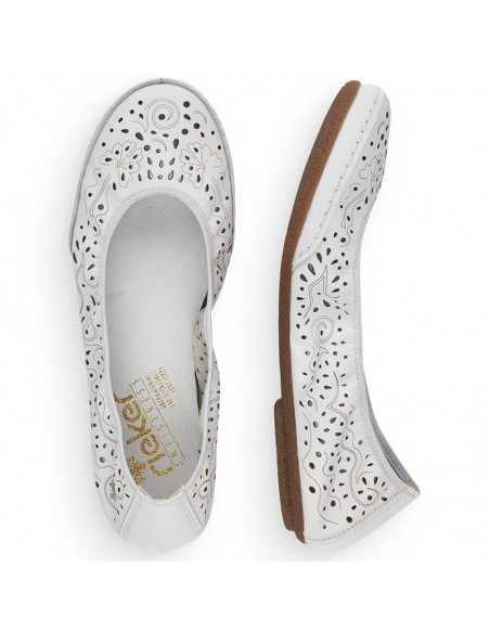 Leather comfortable openwork shoes Rieker W RKR649 white