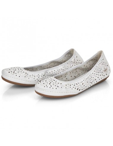 Leather comfortable openwork shoes Rieker W RKR649 white