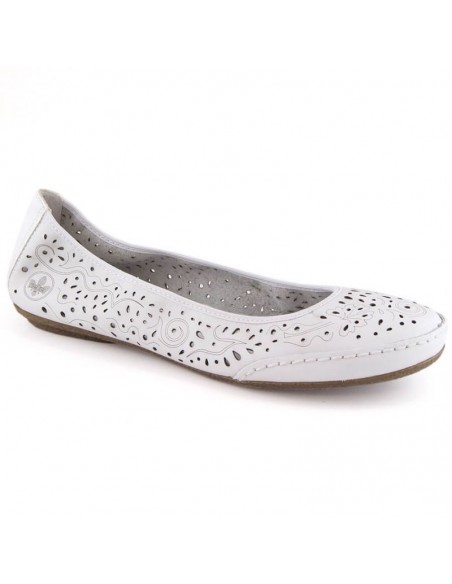 Leather comfortable openwork shoes Rieker W RKR649 white