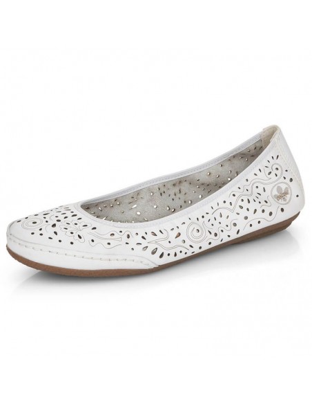 Leather comfortable openwork shoes Rieker W RKR649 white