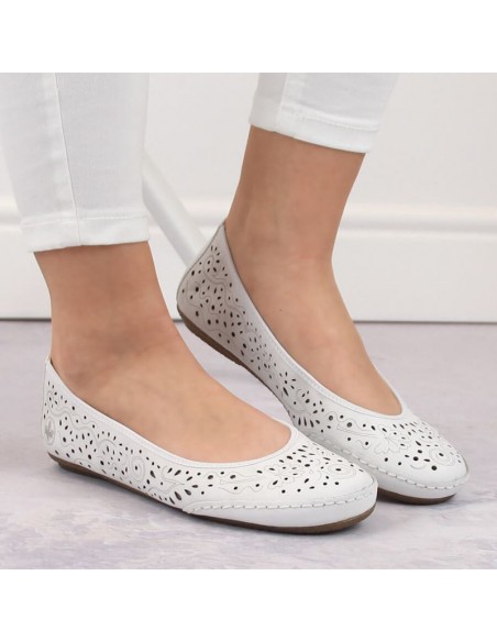 Leather comfortable openwork shoes Rieker W RKR649 white